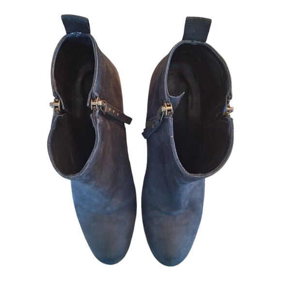 Anthropologie Hoss Intropia Double Zip Suede Heeled Ankle Boots Black 38 Spain 8 - Picture 7 of 12